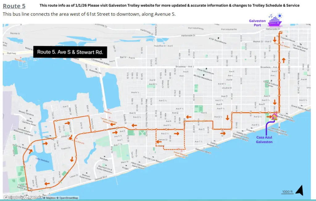 Galveston Trolley Route 5 Map